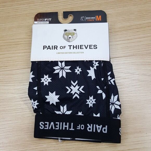 PAIR OF THIEVES Mens Boxer Briefs Medium Black Superfit Mesh Magic Stretch Star - Picture 1 of 3